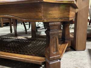 Burr veneer coffee table with cane shelf - 4