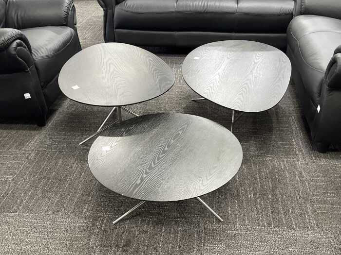 Set of three coffee tables with chrome bases