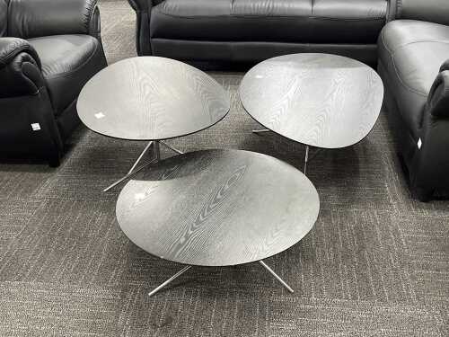 Set of three coffee tables with chrome bases