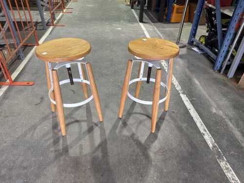 Pair of timber adjustable bar stools