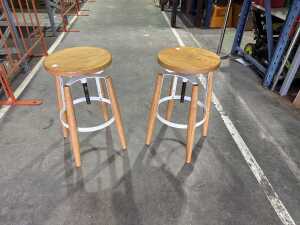 Pair of timber adjustable bar stools