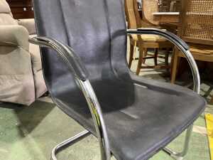 Modern black leather and chrome armchair - 3