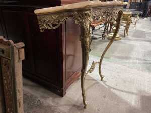 Ornate gilt metal console table with marble top - 3