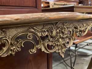 Ornate gilt metal console table with marble top - 4
