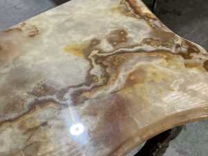 Ornate gilt metal console table with marble top - 5