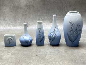 Five Bing and Grondahl blue and white porcelain vases