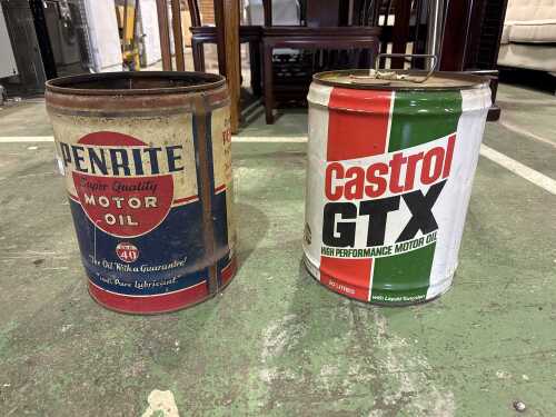 Two vintage motor oil 20L tins