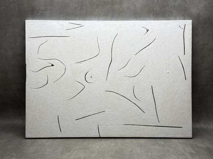 Geoffrey de Groen (1938-), abstract in black, white and cream, 2000
