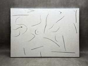 Geoffrey de Groen (1938-), abstract in black, white and cream, 2000