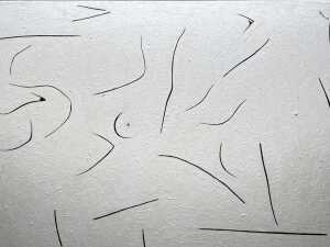 Geoffrey de Groen (1938-), abstract in black, white and cream, 2000 - 2