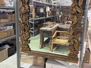 Whimsical mirror in heavily carved timber frame with gilded and sequined floral decoration - 3