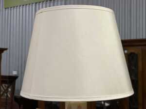 Scat Pottery cream ceramic column table lamp with applied pink leaf design - 2