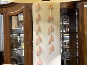 Scat Pottery cream ceramic column table lamp with applied pink leaf design - 3