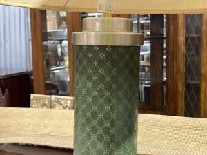 Metal and leatherette green geometric patterned table lamp - 3