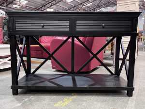 Black modern rectangular console table with cross-braced sides
