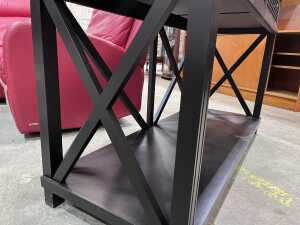 Black modern rectangular console table with cross-braced sides - 5
