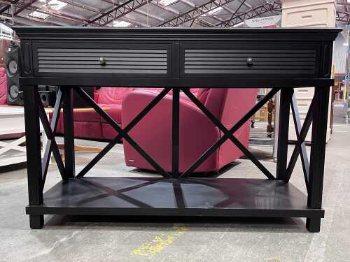 Black modern rectangular console table with cross-braced sides