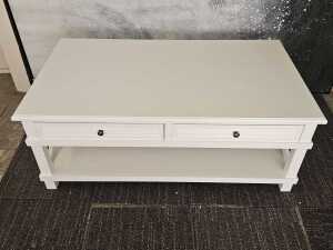 White modern rectangular coffee table with cross-braced sides - 3