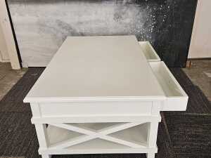 White modern rectangular coffee table with cross-braced sides - 3