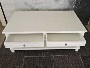 White modern rectangular coffee table with cross-braced sides - 2