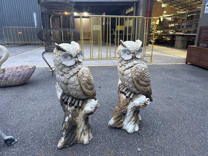 Pair of fibreglass owl figures