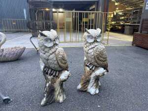 Pair of fibreglass owl figures