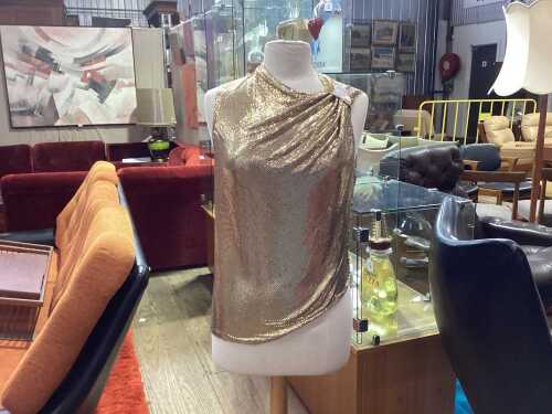 Designer-style gold mesh top, size 38