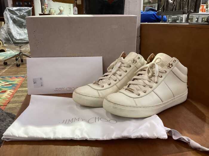 Jimmy Choo 'Bells' high top white calf leather sneakers