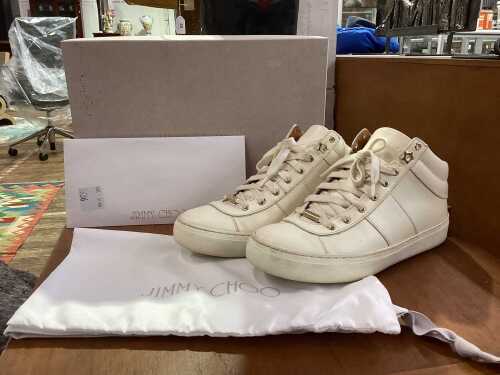 Jimmy Choo 'Bells' high top white calf leather sneakers