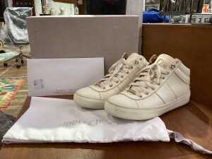 Jimmy Choo 'Bells' high top white calf leather sneakers