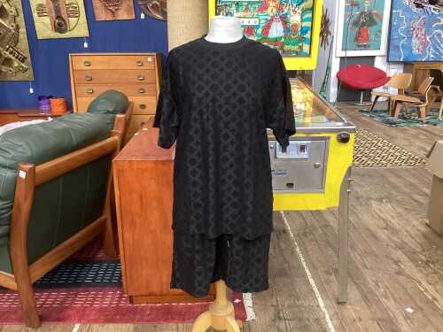 Designer-style short and tee set in black, size S