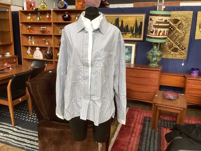 Acne Studios layered button-up blue and white shirt, size 38
