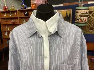 Acne Studios layered button-up blue and white shirt, size 38 - 2