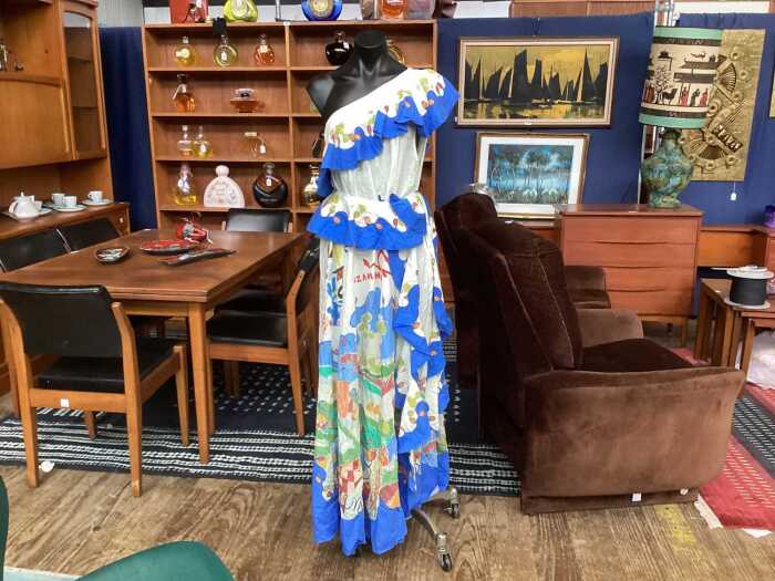 Alemais off-the-shoulder dress with bold patterns, size 16