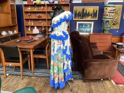 Alemais off-the-shoulder dress with bold patterns, size 16