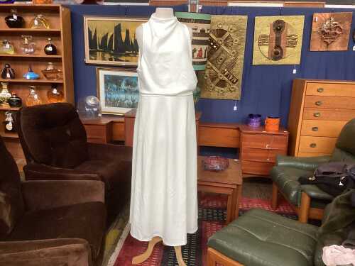 Showpo Macy Hi-neck A-line dress in white, size 18