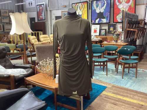 Minkpink high-neck dress in khaki, size L