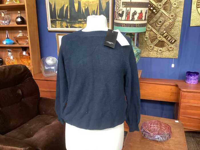 Designer-style long-sleeve top and sweater in navy, size M