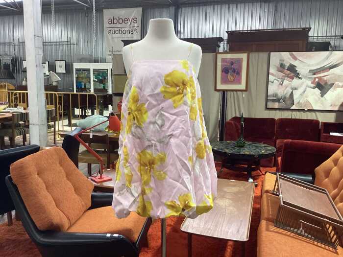 Kivari Francine bubble mini dress in pink/ yellow, size 8
