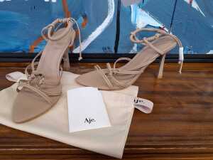 Aje strappy heels in neutral, size 40 - 4