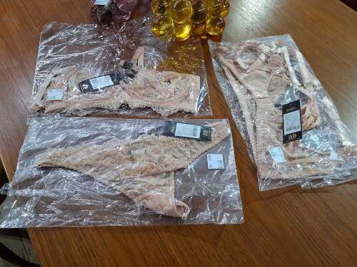 Dita Von Teese Cora lace fabric lingerie set in vintage peach