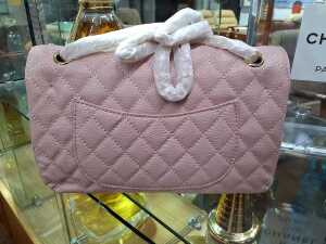 Designer-style pink quilted flap bag with chain strap - 2