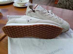 Designer-style retro knit suede runners in cream, size 38 - 3