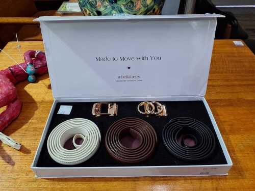 Bella Belts trio of leather belts and gold-tone buckles