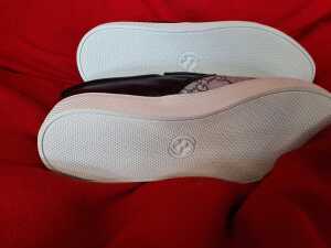 Pair of designer style slip-on canvas shoes with lion motif, size 37 - 3