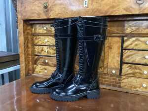 Designer-style patent leather lace-up, side zip boots, size 36 - 2