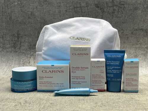 Group of Clarins Paris beauty products