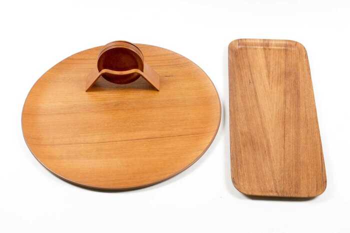 Mid-century teak coasters and trays
