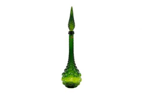 Mid-century Italian green glass hobnail genie bottle