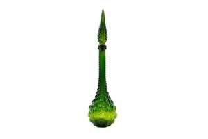 Mid-century Italian green glass hobnail genie bottle